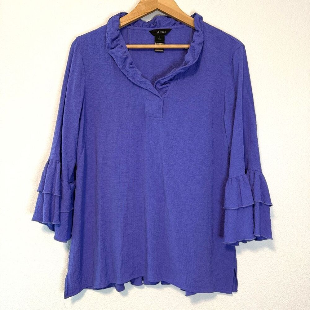 Ali Miles Ruffle Neck Purple Blouse Size Small